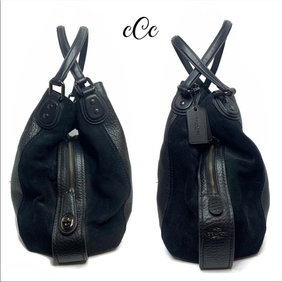 Coach Edie Black 42 Mixed Black Leather Bag RARE - Picture 8 of 9